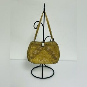 Delill Vintage Handsewn Formal Gold Beaded Scalloped Pattern Mini Evening Purse